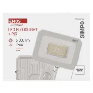 LED reflektor SIMPO s pohybovým čidlom biely , 30W, 4000K, IP44