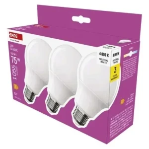 Žiarovka LED 3ks A60 E27 9,5W 4000K 1055lm 