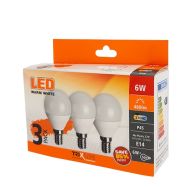 3-balenie, LED žiarovka E14 6W 480lm 2700K
