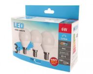 3-balenie, LED žiarovka E14 6W 535lm 6500K