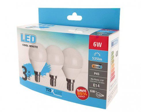 3-balenie, LED žiarovka E14 6W 535lm 6500K