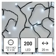 Vianočná reťaz CHERRY 20m / 200 LED s časovačom, 8 funkcií, IP44