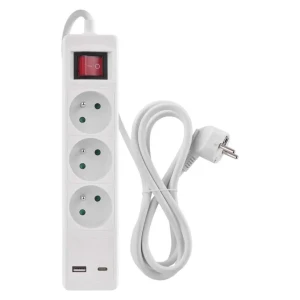 Predlžovací kábel 2 m  3 zásuvky  s vypínačom  1×USB-A + 1×USB-C / 1,5 mm2 P1312CU