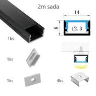 Hliníkový LED profil čierny  sada 14x8x2000mm